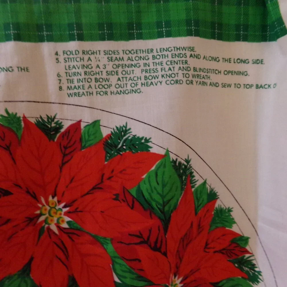 Fabric Christmas Wreath Poinsettia Craft Panel to Stitch